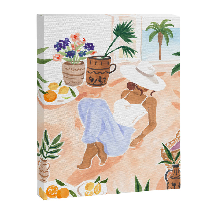 Woman Sitting by the Window Art Print - Sabina Fenn Illustration - Feminine Gouache Tropical Portrai Canvas Print Gallery Image 1