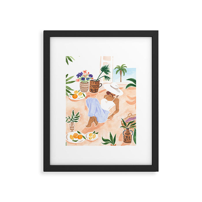 Woman Sitting by the Window Art Print - Sabina Fenn Illustration - Feminine Gouache Tropical Portrai Framed Art Print Gallery Image 1