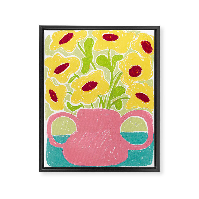 Yellow Flowers in a Vase Framed Canvas Print Gallery Image 6