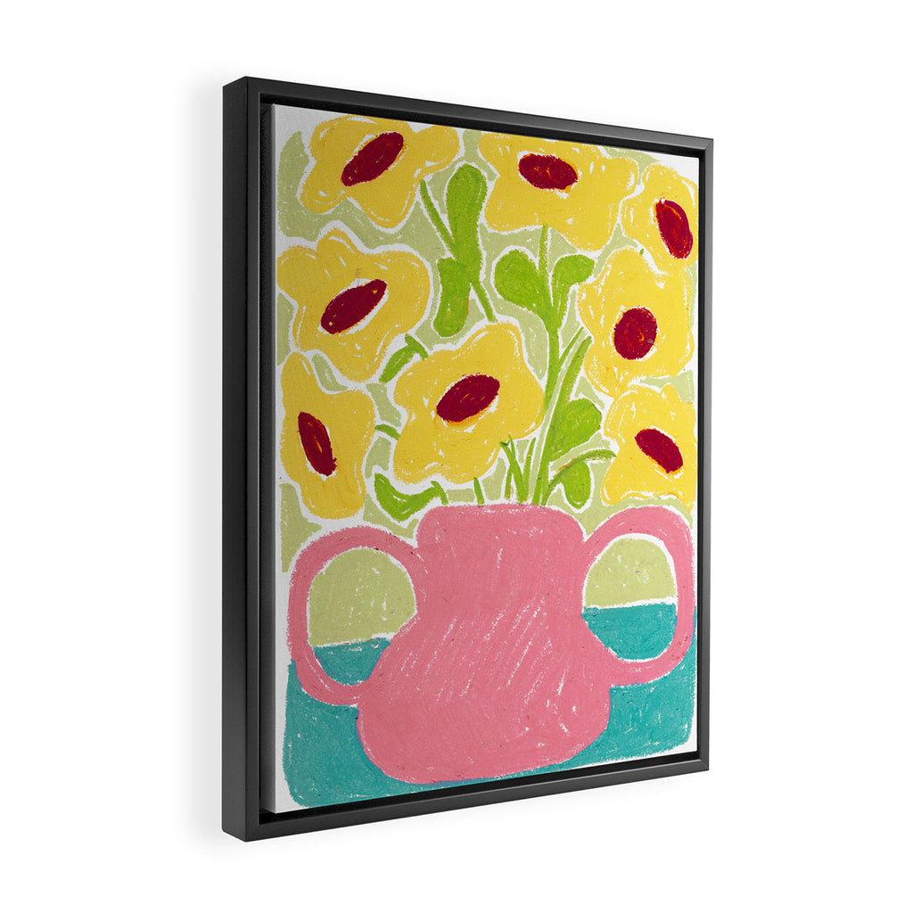 Yellow Flowers in a Vase Framed Canvas Print Gallery Image 2