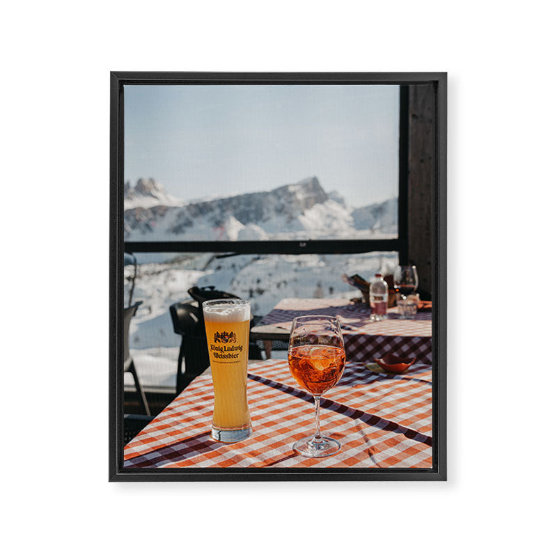 Après-ski drinks atop the Dolomites ski resort | Aperol Spritz with a view | Cocktail Photography  Framed Canvas Print Gallery Image 6