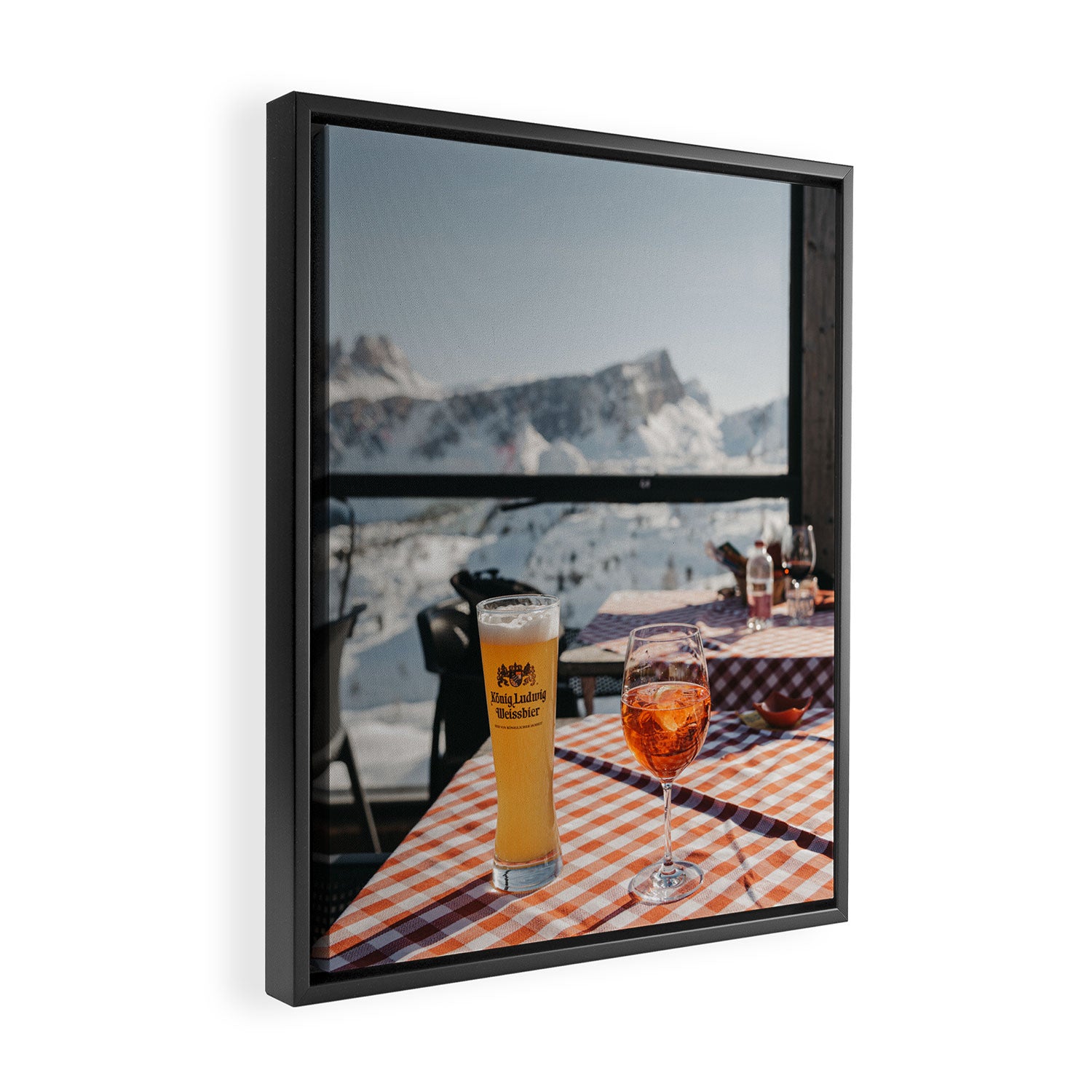 Après-ski drinks atop the Dolomites ski resort | Aperol Spritz with a view | Cocktail Photography  Framed Canvas Print Gallery Image 2