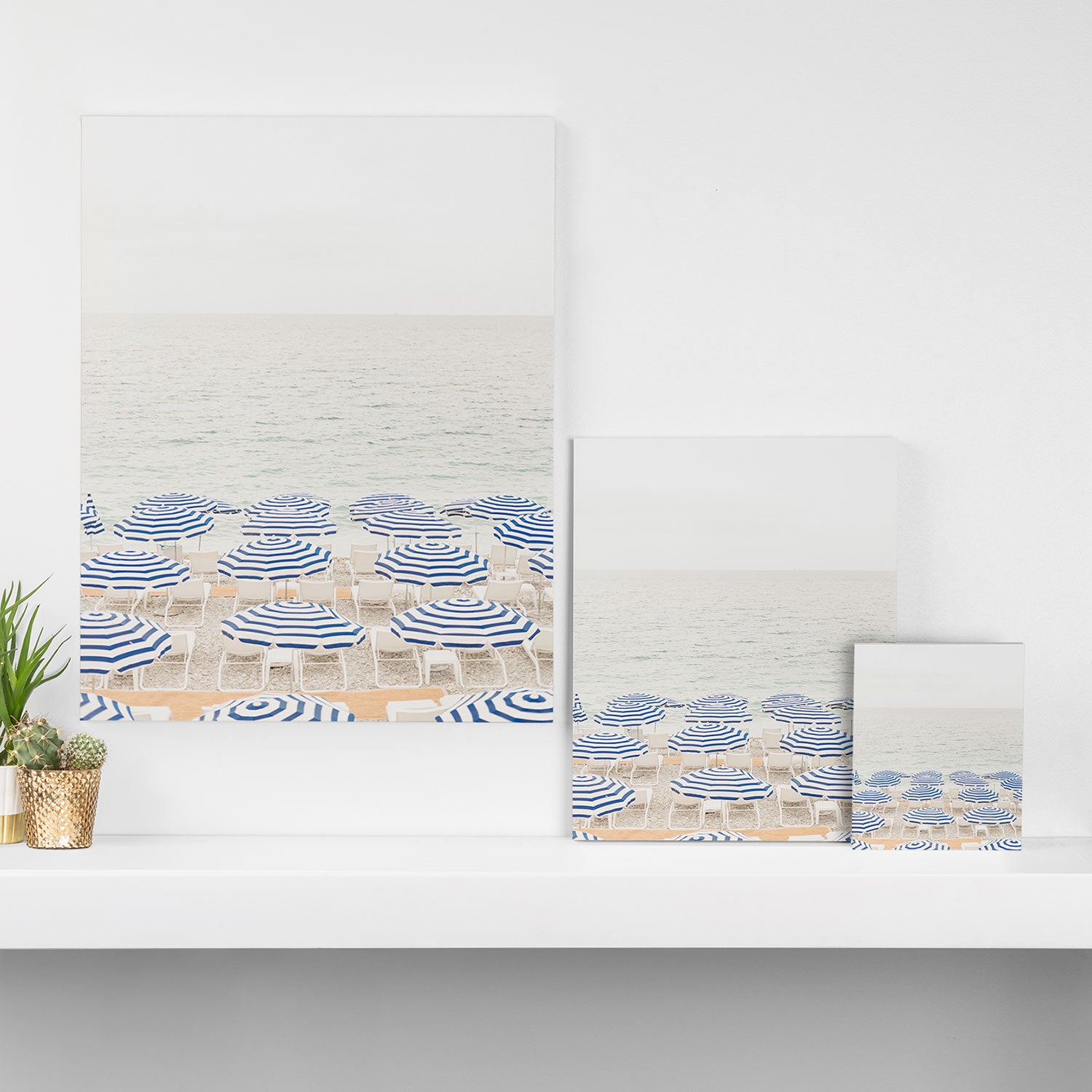 Blue Striped Umbrellas of the French Riviera | Nice, France beach photography Canvas Print Gallery Image 3