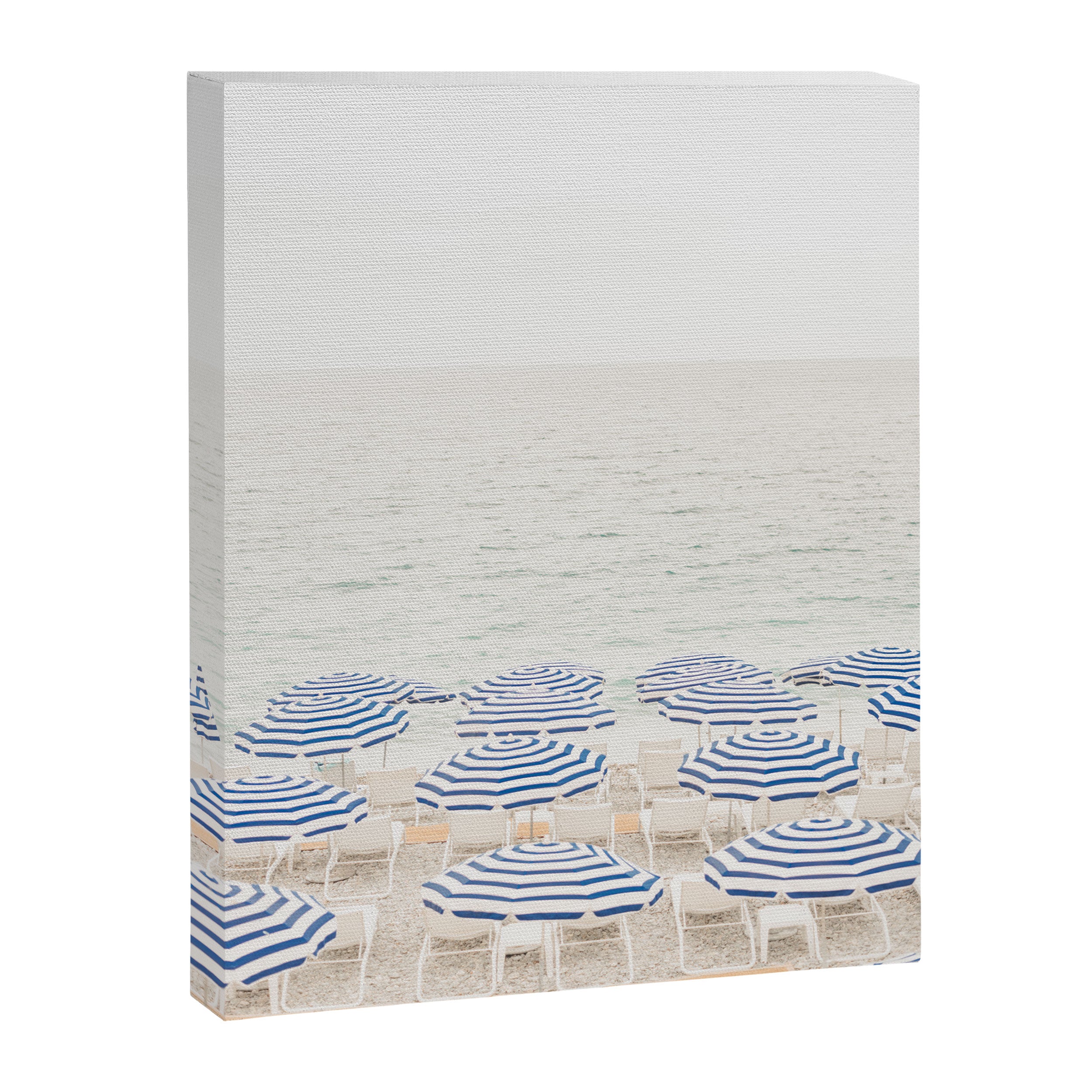 Blue Striped Umbrellas of the French Riviera | Nice, France beach photography Canvas Print Gallery Image 3