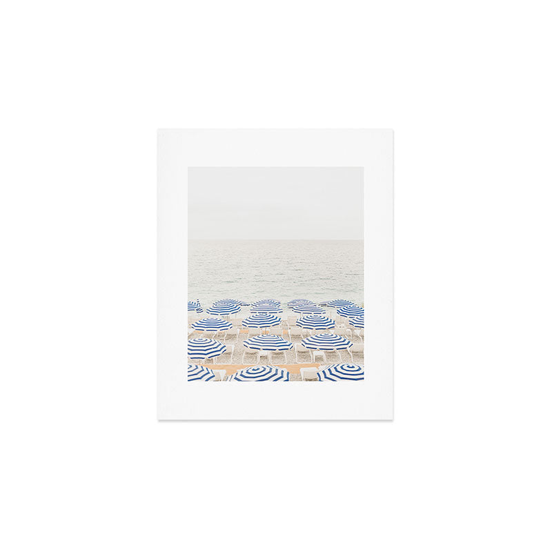Blue Striped Umbrellas of the French Riviera | Nice, France beach photography Art Print Gallery Image 1