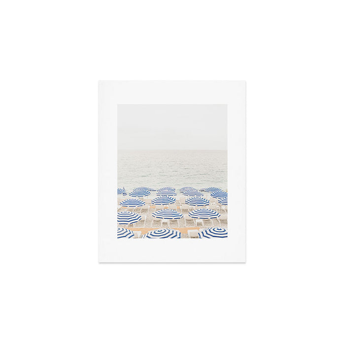 Blue Striped Umbrellas of the French Riviera | Nice, France beach photography Art Print Gallery Image 1