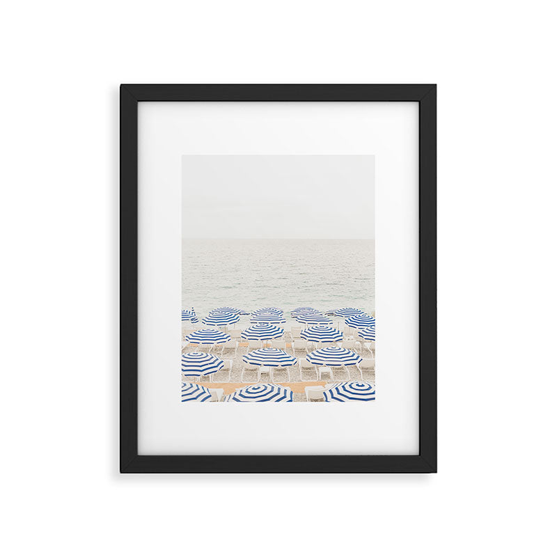 Blue Striped Umbrellas of the French Riviera | Nice, France beach photography Framed Art Print Gallery Image 5