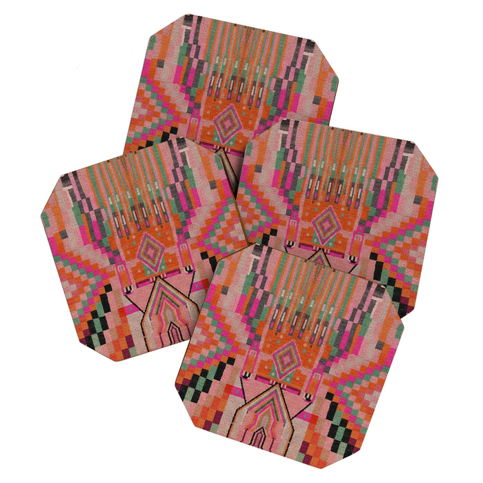 Geometric Tribal Guardian Abstract Textile Art Coaster Gallery Image 1
