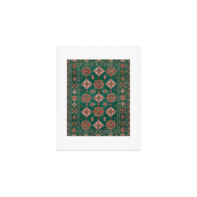 Heritage Loom Emerald Green Tribal Diamond Pattern Art Print Gallery Image 1