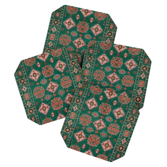 Heritage Loom Emerald Green Tribal Diamond Pattern Coaster Gallery Image 1
