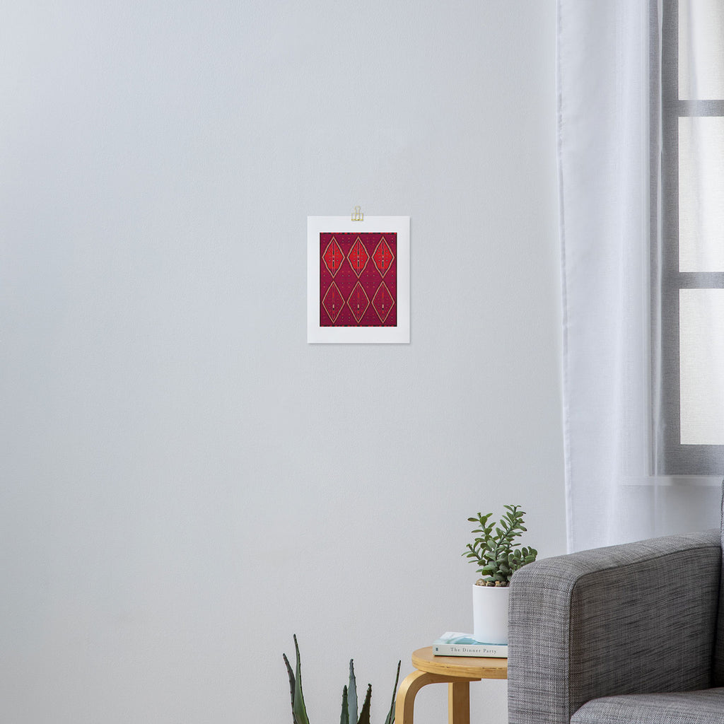 The Crimson Symmetry Handwoven Tribal Kilim Art Art Print Gallery Image 3