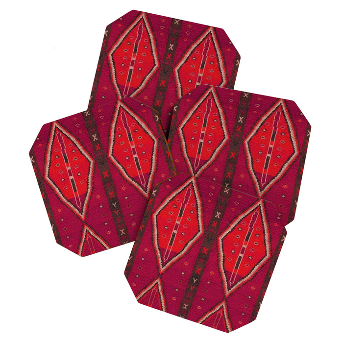 The Crimson Symmetry Handwoven Tribal Kilim Art Coaster Gallery Image 1