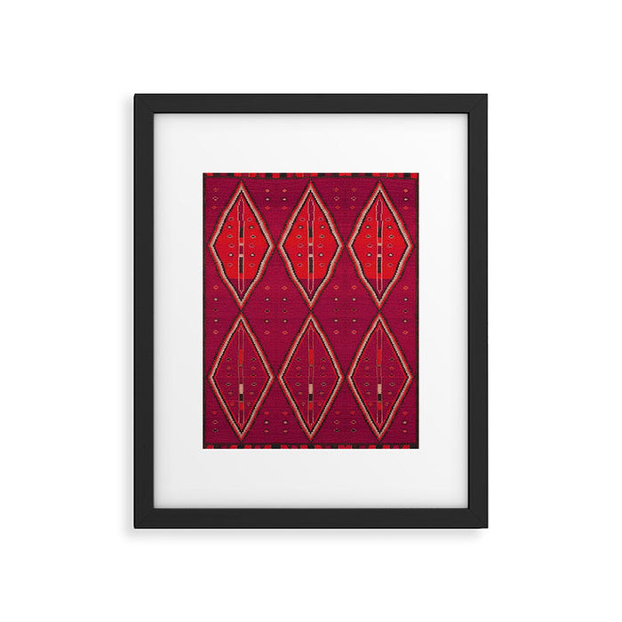 The Crimson Symmetry Handwoven Tribal Kilim Art Framed Art Print Gallery Image 1