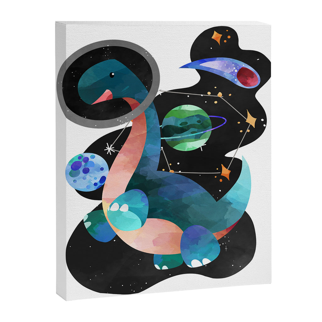 Dinosaur Astronauts In Space Watercolor Pattern Canvas Print Gallery Image 6