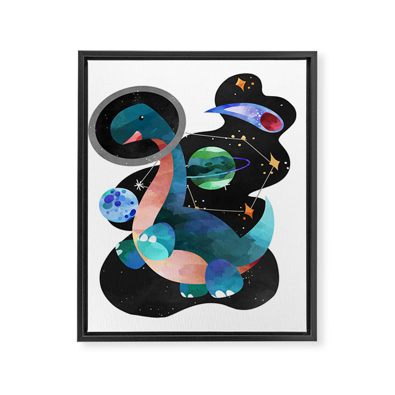 Dinosaur Astronauts In Space Watercolor Pattern Framed Canvas Print Gallery Image 6