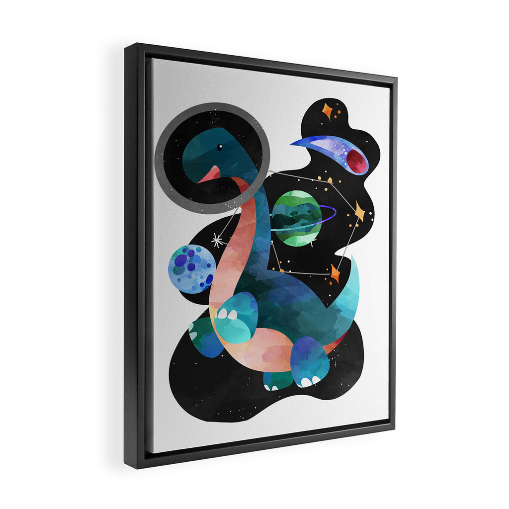 Dinosaur Astronauts In Space Watercolor Pattern Framed Canvas Print Gallery Image 2