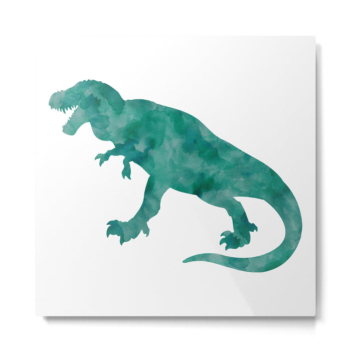 Watercolor Dinosaur Blue Green Dino Pattern Metal Print Gallery Image 1