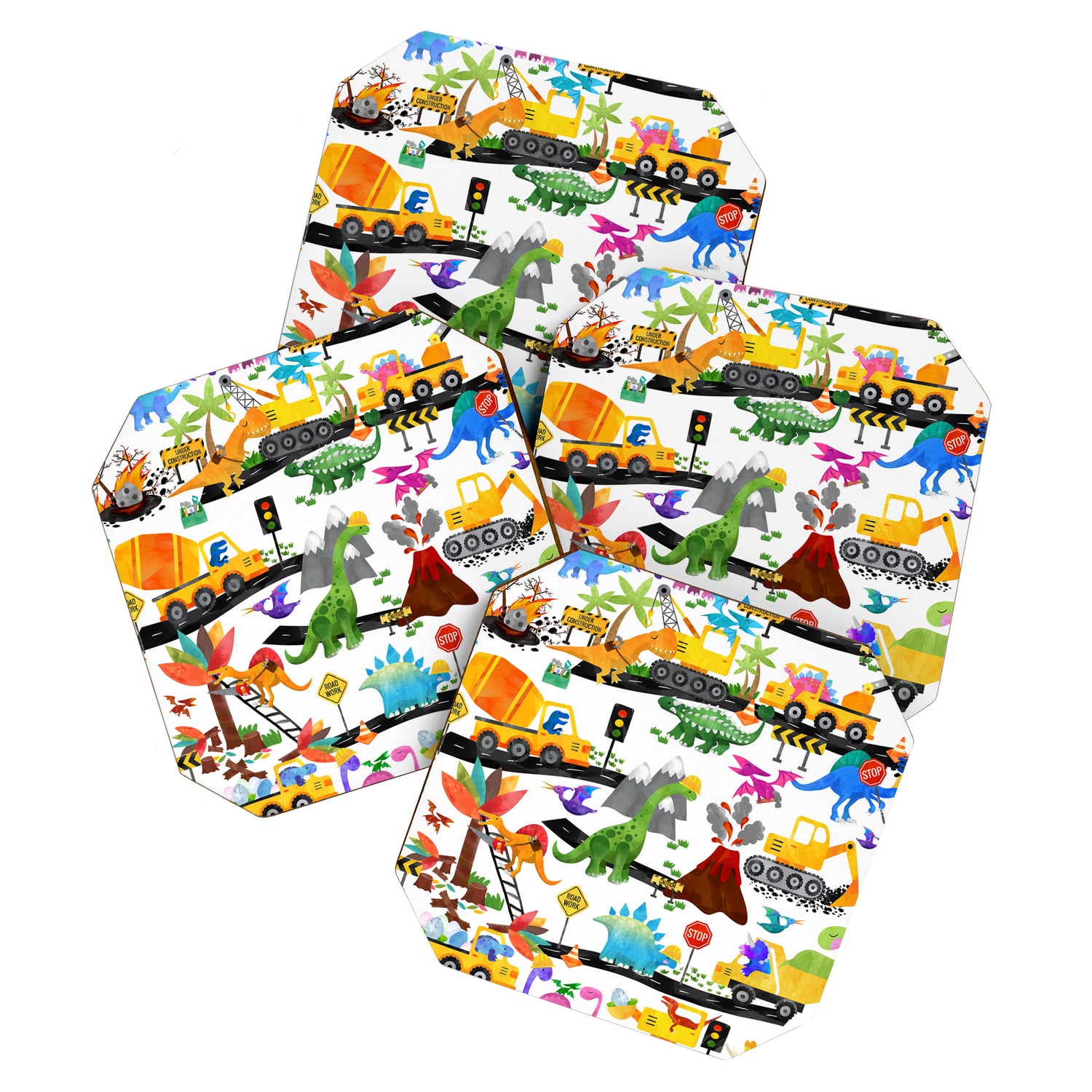 Watercolor Dinosaur Construction Crew Coaster Gallery Image 1