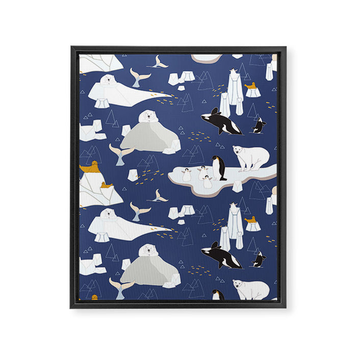 Arctic animals floating on icebergs Framed Canvas Print Gallery Image 1
