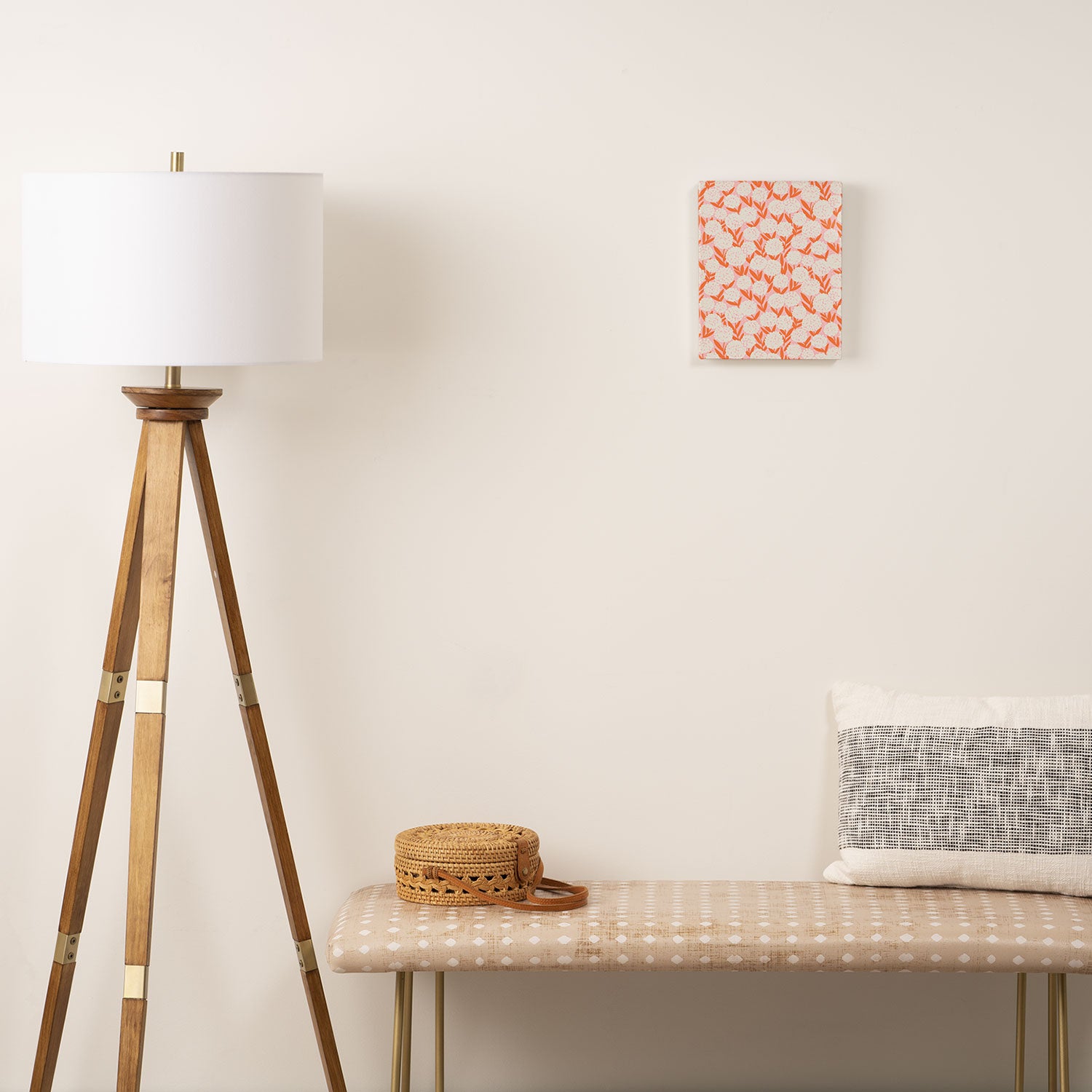 Blooming Abstract Cream and Orange Allium Flowers on Pastel Pink Canvas Print Gallery Image 2