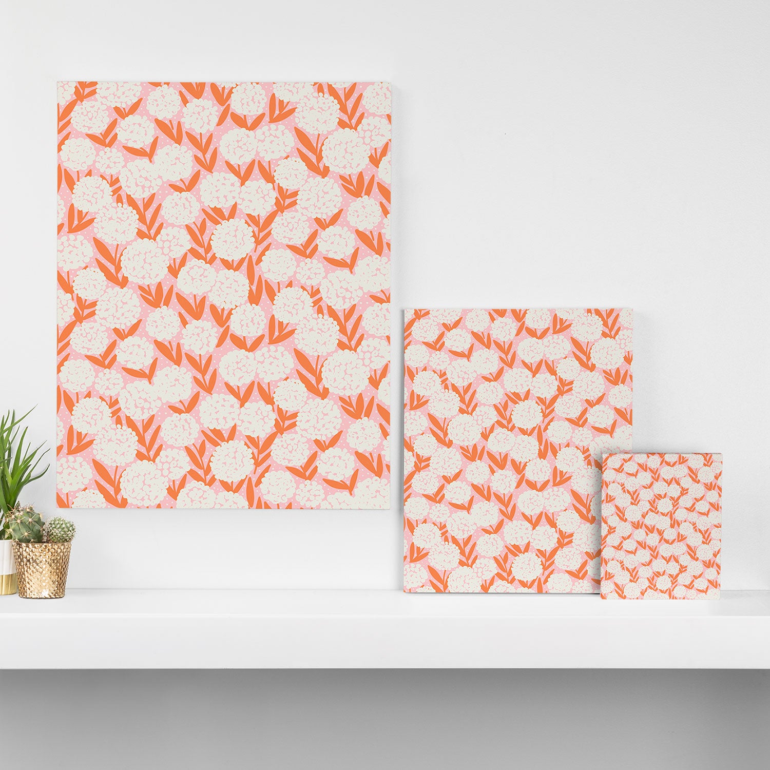 Blooming Abstract Cream and Orange Allium Flowers on Pastel Pink Canvas Print Gallery Image 3