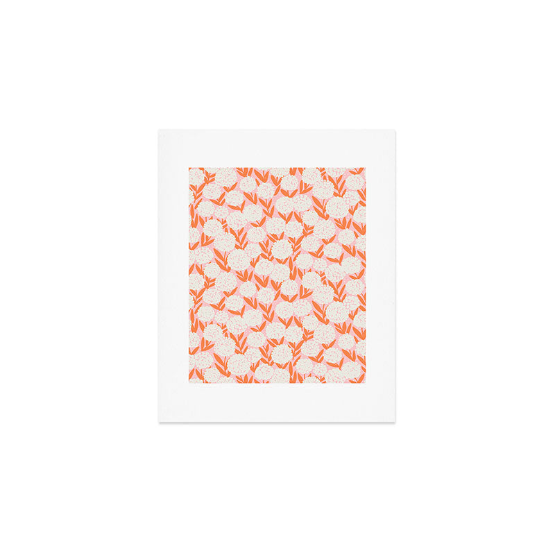 Blooming Abstract Cream and Orange Allium Flowers on Pastel Pink Art Print Gallery Image 1