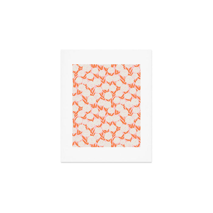 Blooming Abstract Cream and Orange Allium Flowers on Pastel Pink Art Print Gallery Image 1