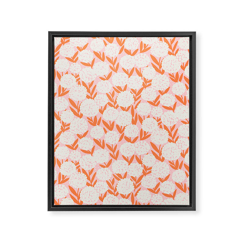 Blooming Abstract Cream and Orange Allium Flowers on Pastel Pink Framed Canvas Print Gallery Image 3