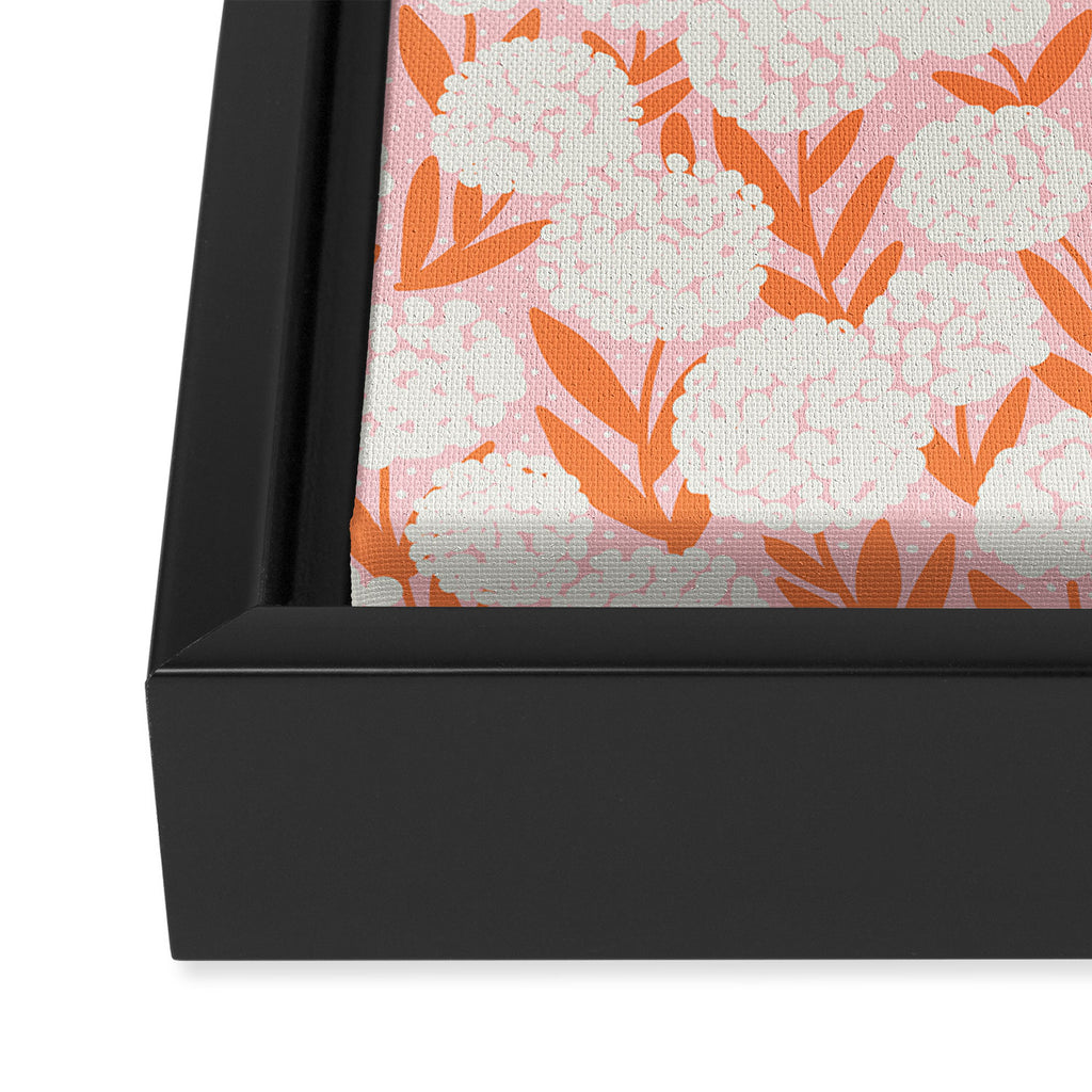 Blooming Abstract Cream and Orange Allium Flowers on Pastel Pink Framed Canvas Print Gallery Image 3