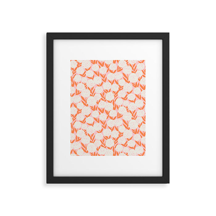 Blooming Abstract Cream and Orange Allium Flowers on Pastel Pink Framed Art Print Gallery Image 1