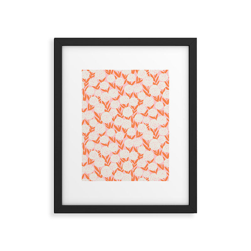 Blooming Abstract Cream and Orange Allium Flowers on Pastel Pink Framed Art Print Gallery Image 4