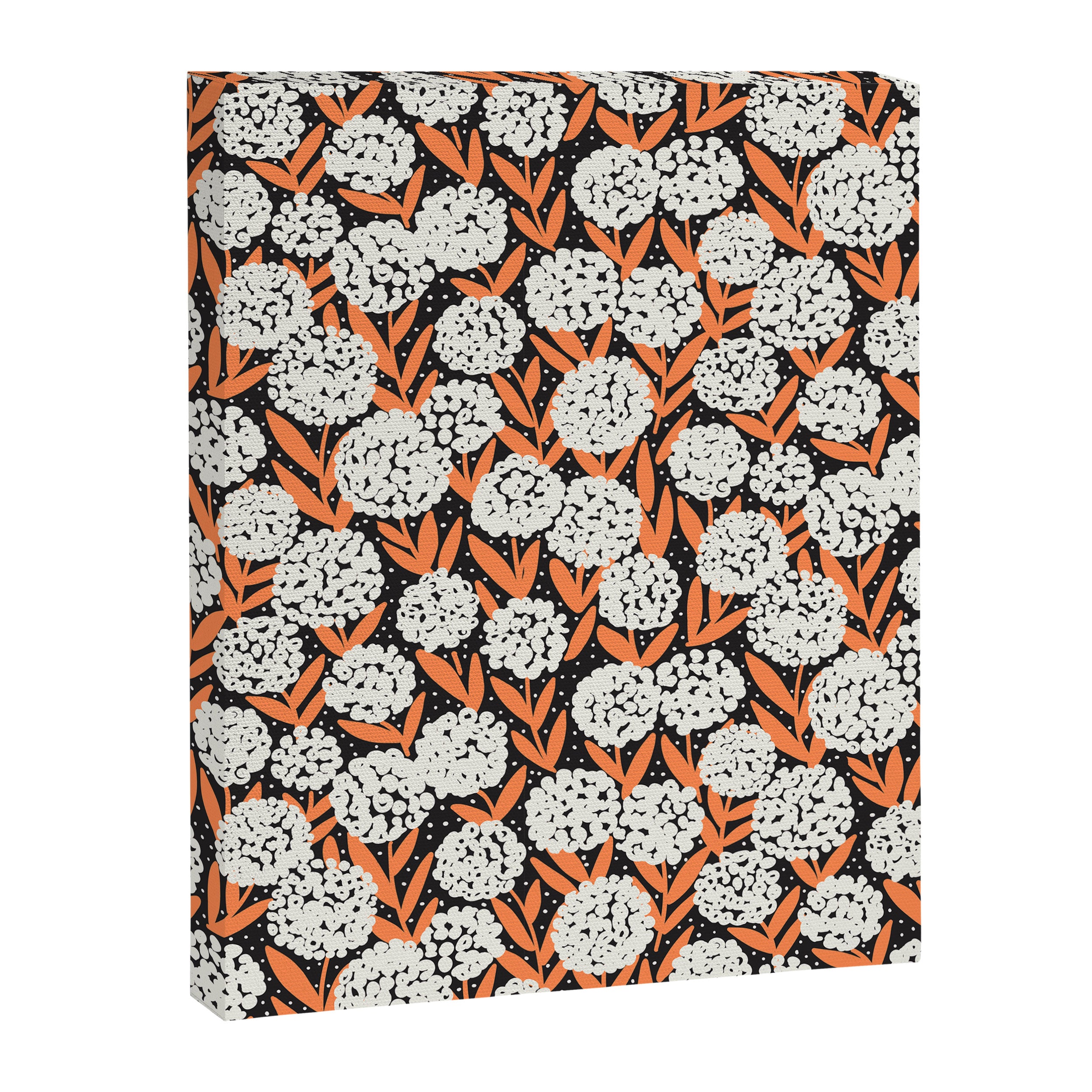 Blooming Abstract White and Orange Allium Flowers on Black Canvas Print Gallery Image 6