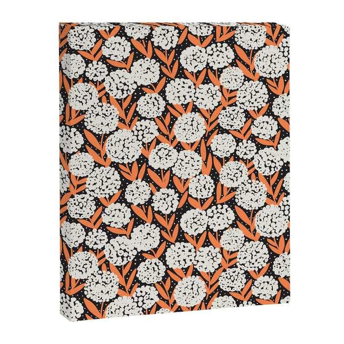 Blooming Abstract White and Orange Allium Flowers on Black Canvas Print Gallery Image 1