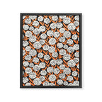 Blooming Abstract White and Orange Allium Flowers on Black Framed Canvas Print Gallery Image 6