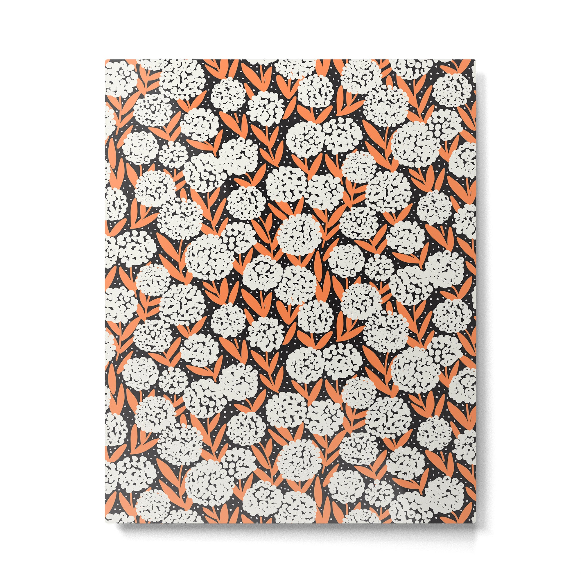 Blooming Abstract White and Orange Allium Flowers on Black Metal Print Gallery Image 4