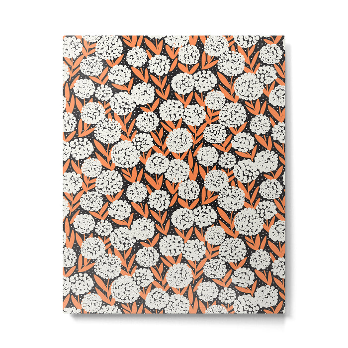 Blooming Abstract White and Orange Allium Flowers on Black Metal Print Gallery Image 1