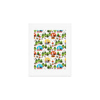Campsite with caravans, campfire, camping chairs, trees, carpet, birds. Camping in the forest. Campground. RV. Camp night. Big scale. Art Print Gallery Image 1