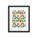 Campsite with caravans, campfire, camping chairs, trees, carpet, birds. Camping in the forest. Campground. RV. Camp night. Big scale. Framed Art Print Gallery Image 6