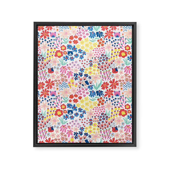 Cats Between Flowers Framed Canvas Print Gallery Image 1