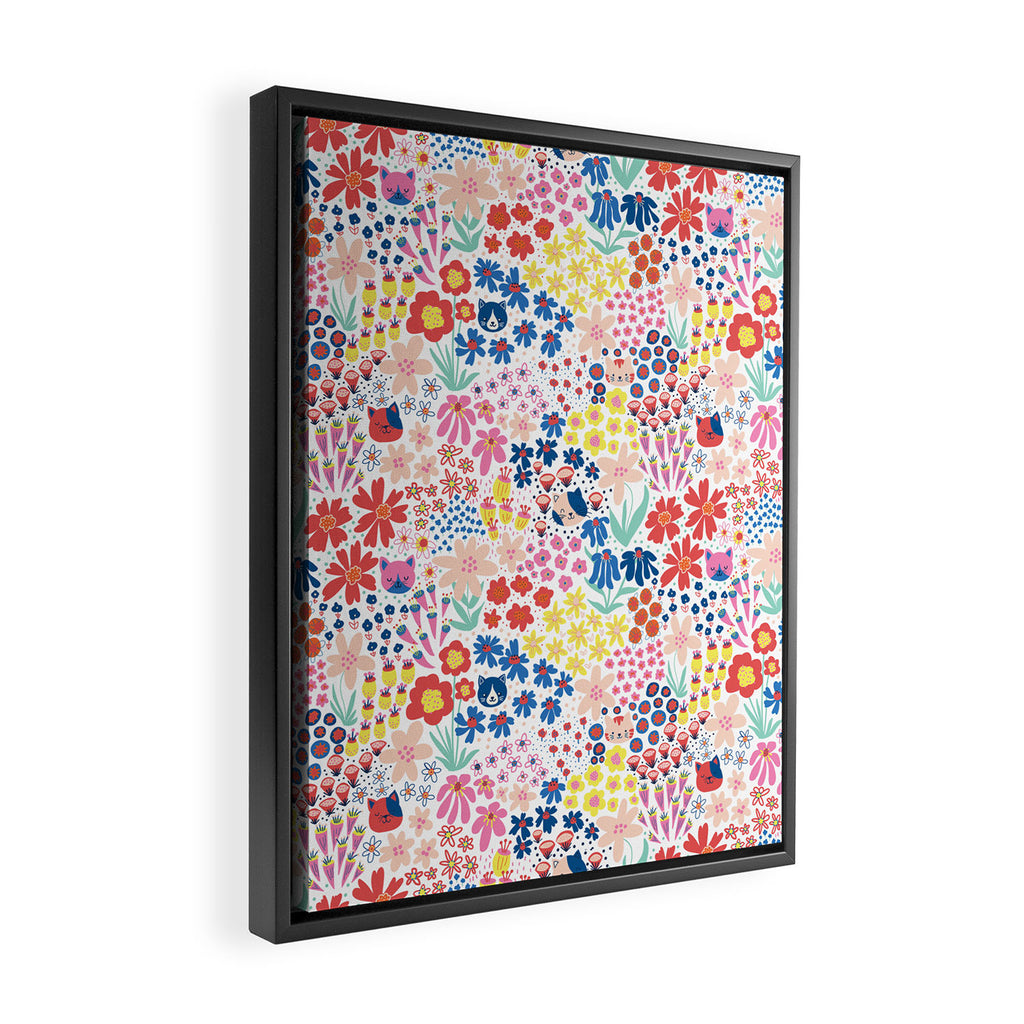 Cats Between Flowers Framed Canvas Print Gallery Image 2