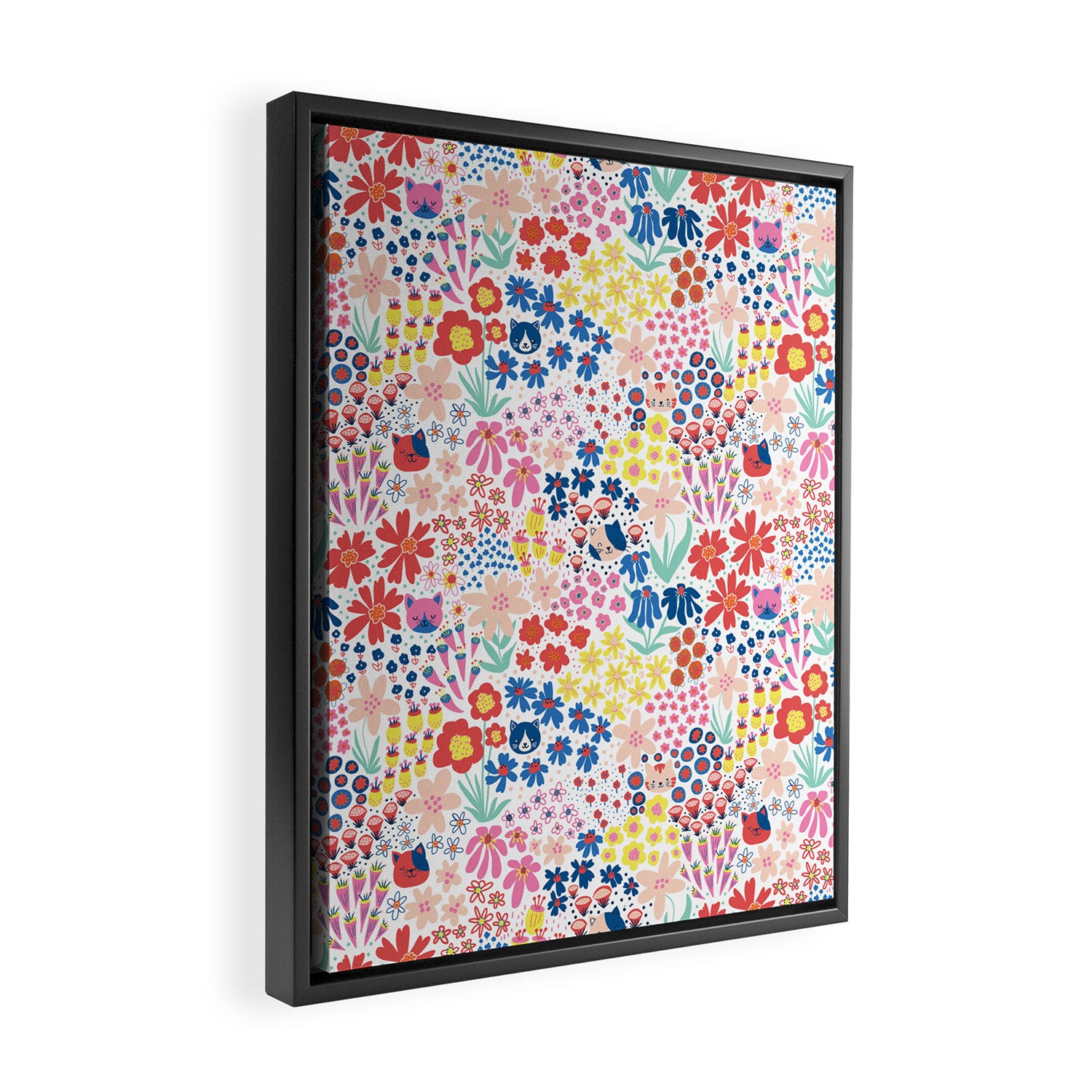 Cats Between Flowers Framed Canvas Print Gallery Image 2