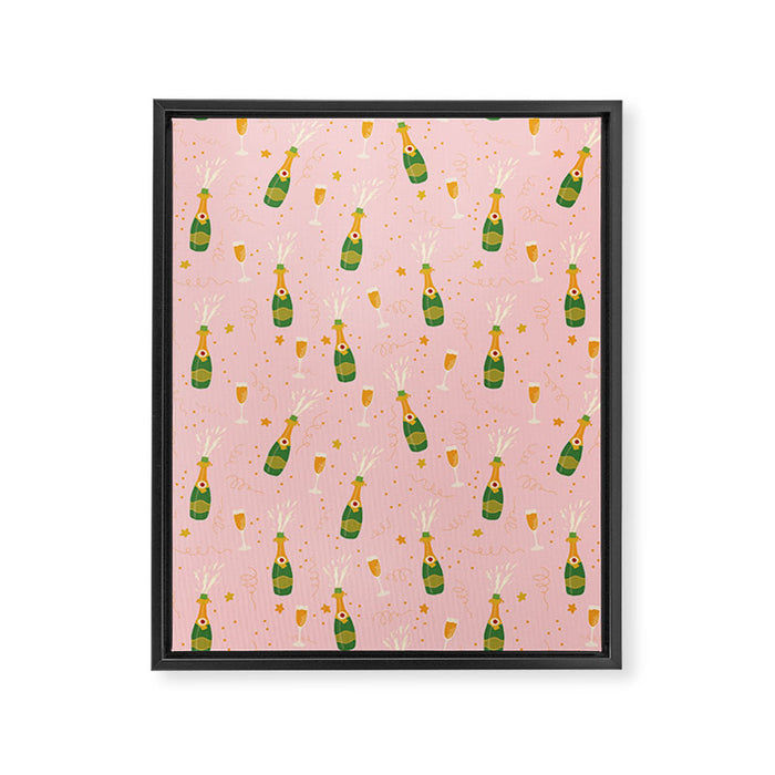Champagne Bottles Pink Framed Canvas Print Gallery Image 1