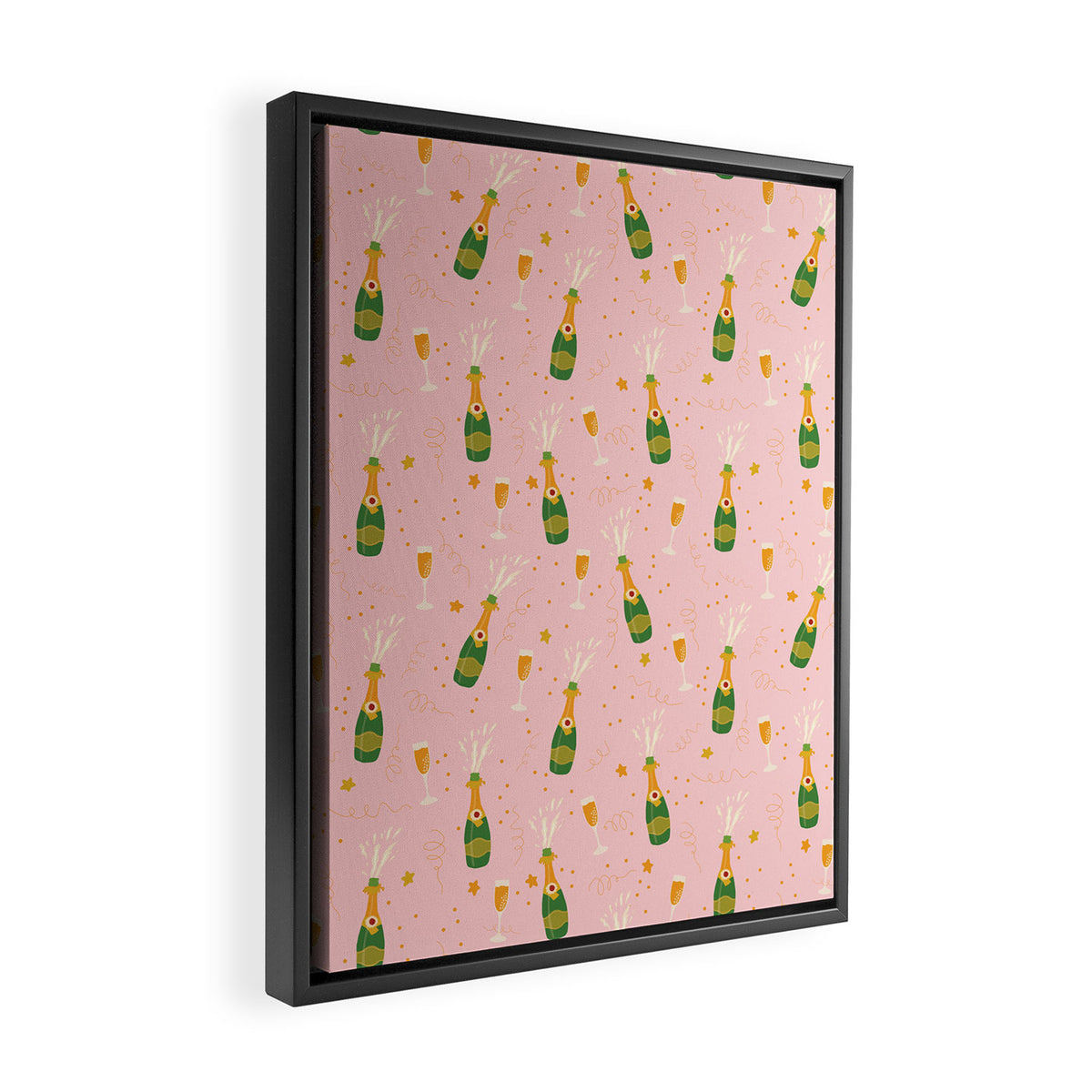 Champagne Bottles Pink Framed Canvas Print Gallery Image 2