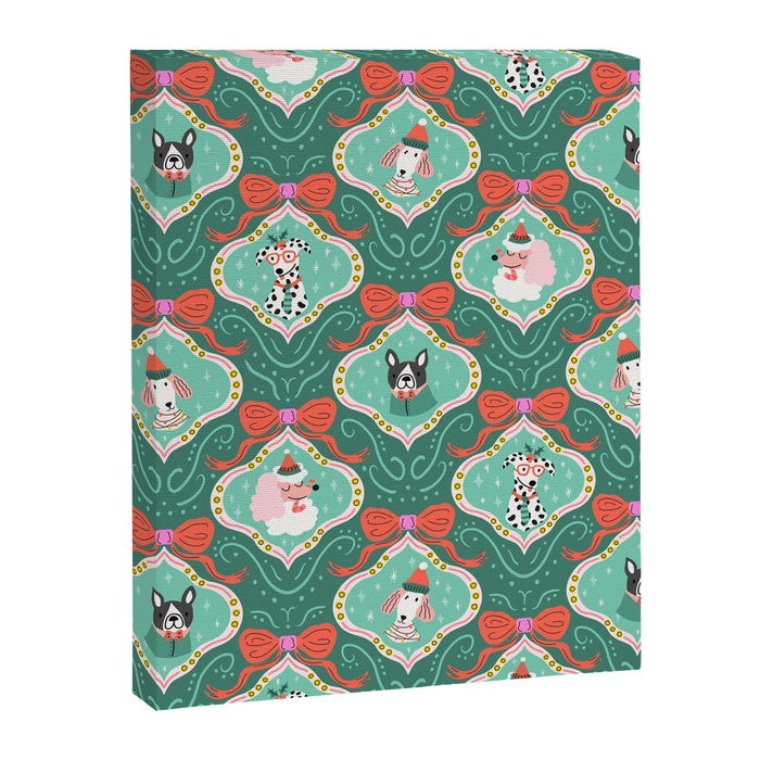 Christmas Dogs Festive Furry Holiday Ornaments Damask Dark Green  Canvas Print Gallery Image 1