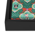 Christmas Dogs Festive Furry Holiday Ornaments Damask Dark Green  Framed Canvas Print Gallery Image 3