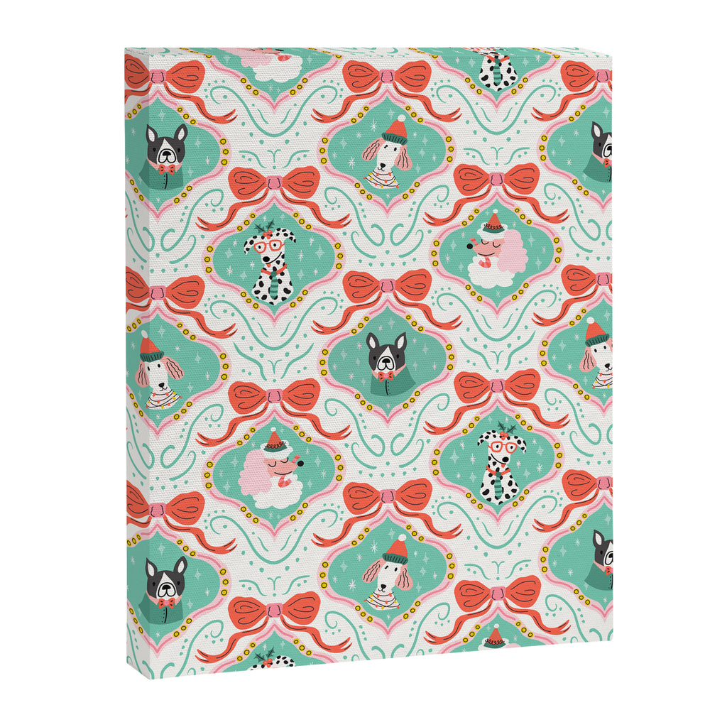 Christmas Dogs Festive Furry Holiday Ornaments Damask Pastel Green Canvas Print Gallery Image 8