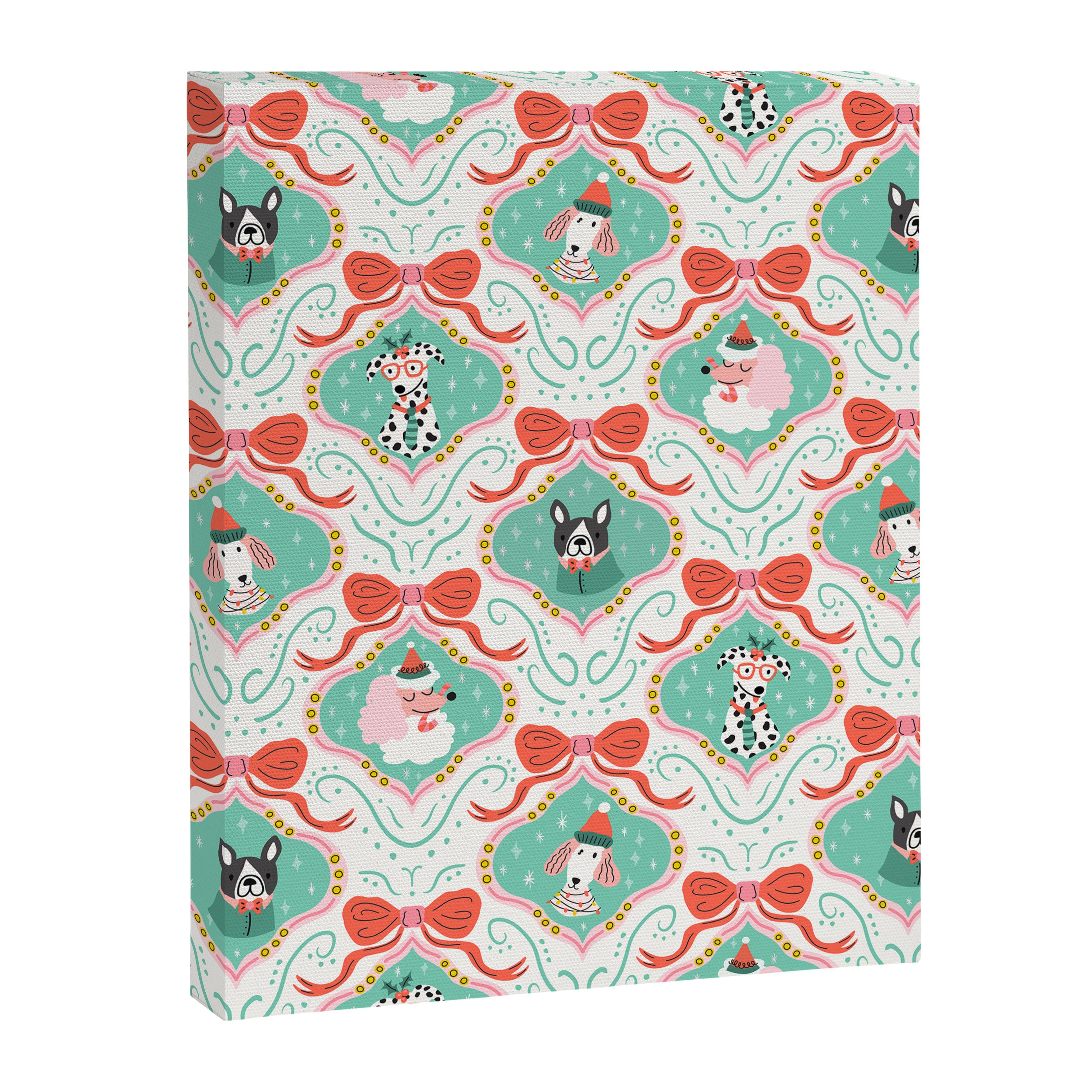 Christmas Dogs Festive Furry Holiday Ornaments Damask Pastel Green Canvas Print Gallery Image 8
