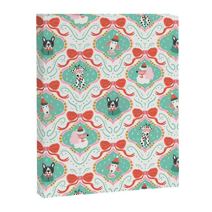Christmas Dogs Festive Furry Holiday Ornaments Damask Pastel Green Canvas Print Gallery Image 1