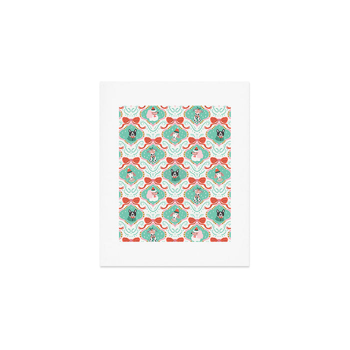 Christmas Dogs Festive Furry Holiday Ornaments Damask Pastel Green Art Print Gallery Image 1