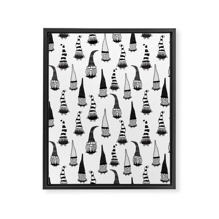 Christmas Gnomes Black White Framed Canvas Print Gallery Image 1